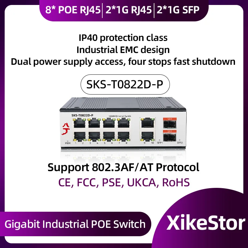XikeStor Industrial PoE 8 Ports 1G PoE RJ45 2 Ports 1000m RJ45 2 Ports 1000m SFP Ethernet Industrial EMC Design
XikeStor Industrial PoE 8 Ports 1G PoE RJ45 2 Ports 1000m RJ45 2 Ports 1000m SFP Ethernet Industrial EMC Design
