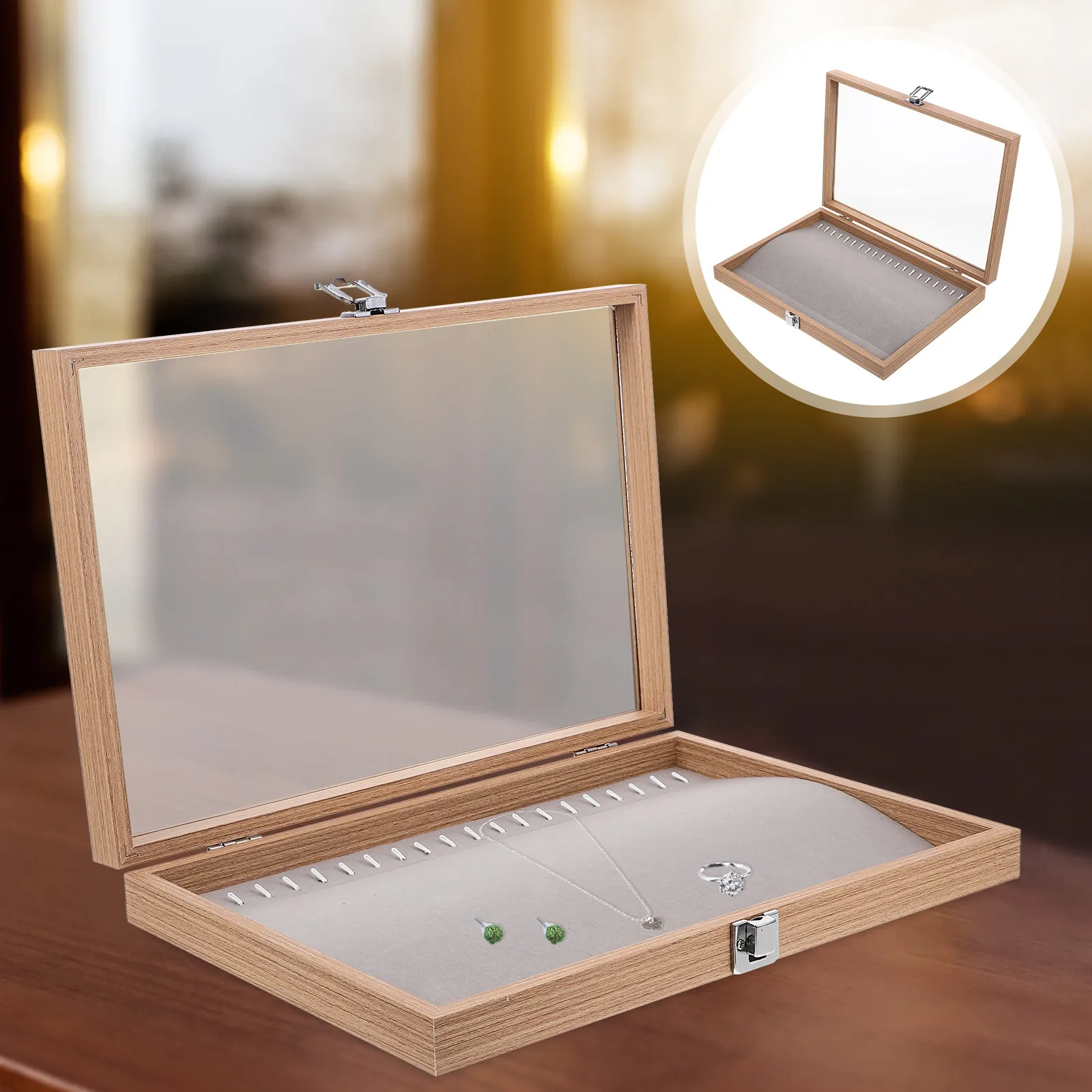 Wooden Jewelry Box Organizer Case Clear Glass Lid Earrings Rings Necklaces Storage Display Case for Bedroom Showroom
Wooden Jewelry Box Organizer Case Clear Glass Lid Earrings Rings Necklaces Storage Display Case for Bedroom Showroom