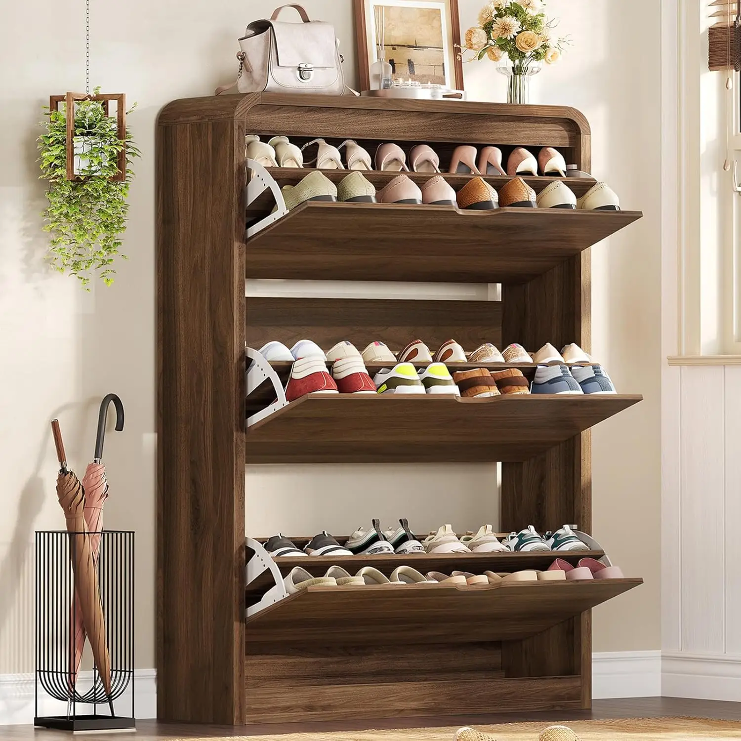 Shoe Cabinet with 3 Flip Drawers & Adjustable Shelves, Narrow Freestanding Shoe Storage Cabinet for 18-27 Pairs,, Customized
Shoe Cabinet with 3 Flip Drawers & Adjustable Shelves, Narrow Freestanding Shoe Storage Cabinet for 18-27 Pairs,, Customized