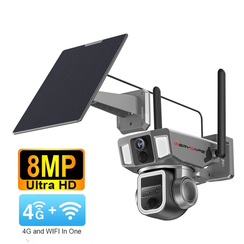 4k 8mp Surveillance Solar Camera 360 Ptz 10x Zoom 4g Outdoor Three Lens Dual Screen Cctv Wireless Security Camera
4k 8mp Surveillance Solar Camera 360 Ptz 10x Zoom 4g Outdoor Three Lens Dual Screen Cctv Wireless Security Camera