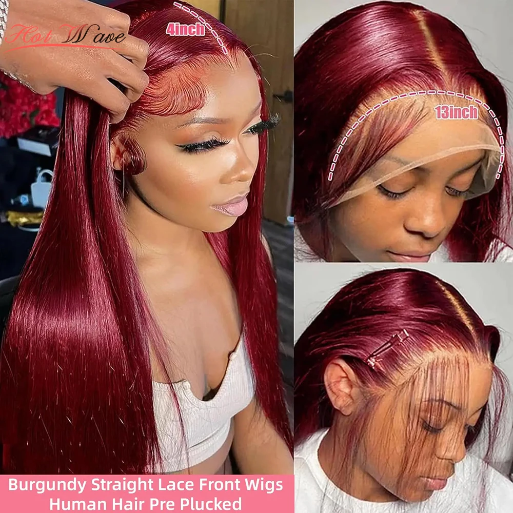 HOT WAVE Red Lace Front Human Hair Wigs 99J Burgundy 4X4 13X4 Lace Frontal Wig Straight Lace Front Wigs Colored Lace Wigs
HOT WAVE Red Lace Front Human Hair Wigs 99J Burgundy 4X4 13X4 Lace Frontal Wig Straight Lace Front Wigs Colored Lace Wigs