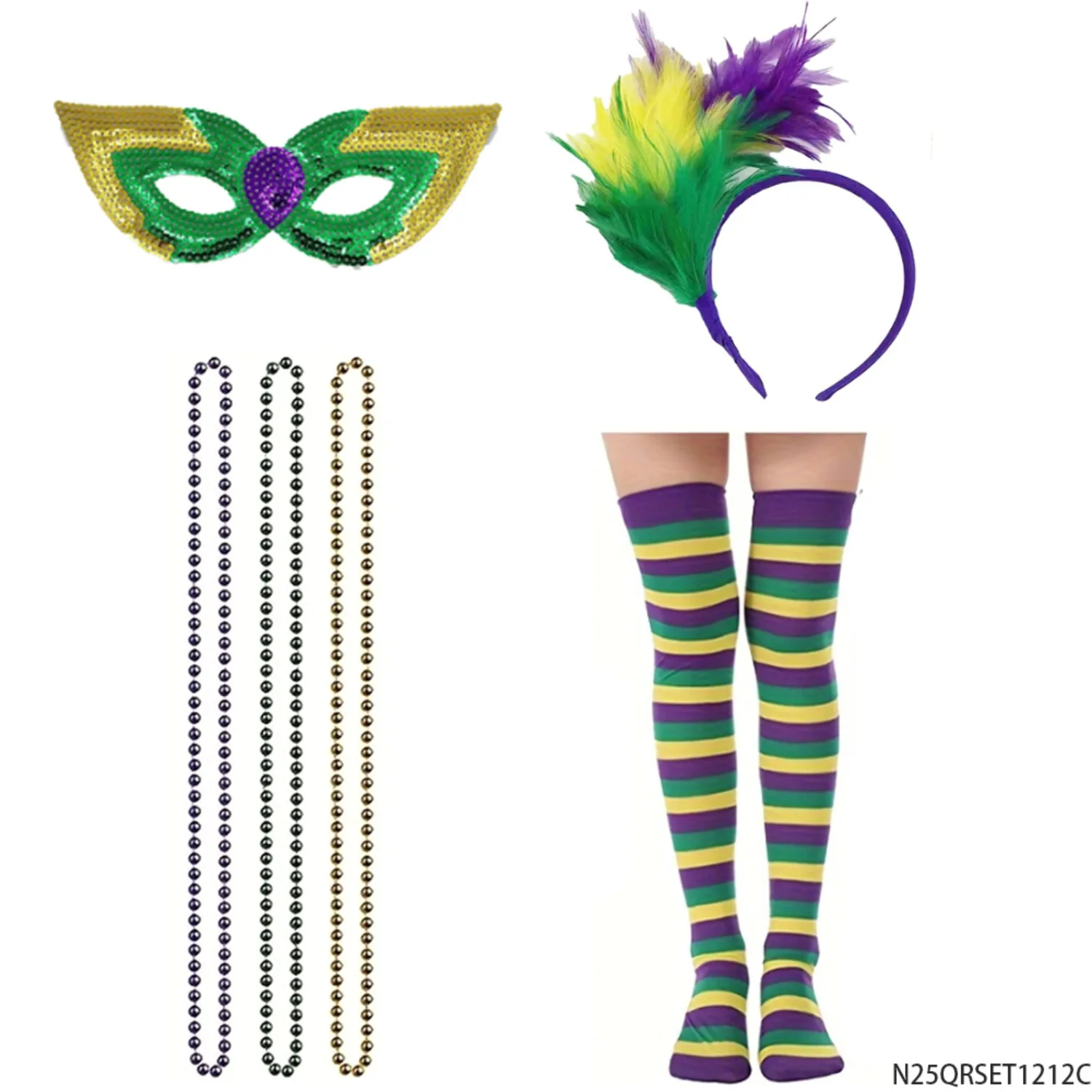 PESENAR Mardi Gras Accessory Set Feather Headband Mask Beaded Necklace Striped Socks Party Costume
PESENAR Mardi Gras Accessory Set Feather Headband Mask Beaded Necklace Striped Socks Party Costume