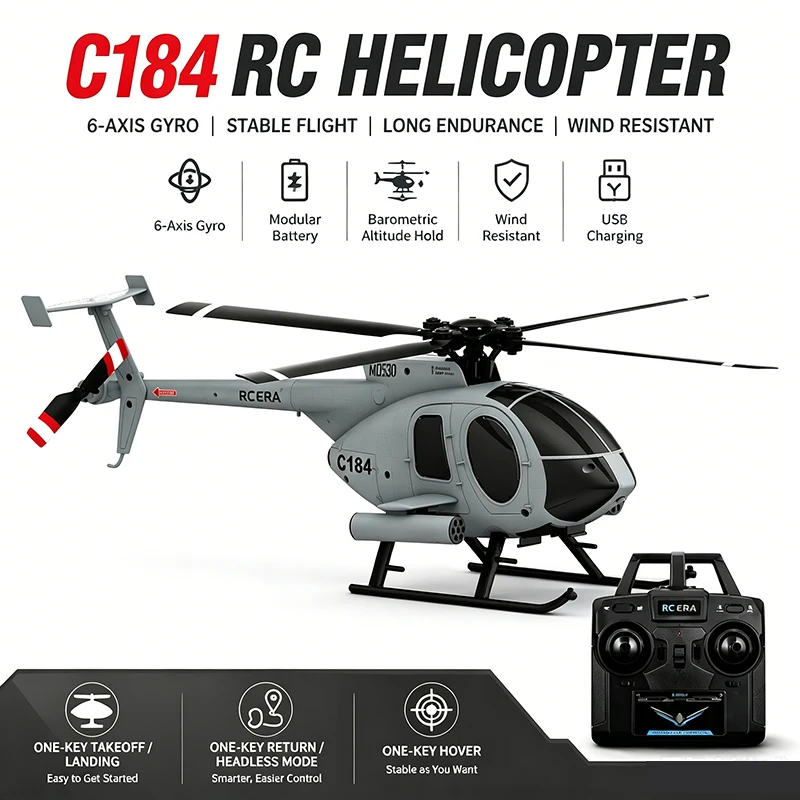 4-Channel C184 Rc Helicopter With 2.4g Optical Flow Positioning Six-Axis Gyroscope 12-Minute Flight Time Remote Control Toy
4-Channel C184 Rc Helicopter With 2.4g Optical Flow Positioning Six-Axis Gyroscope 12-Minute Flight Time Remote Control Toy