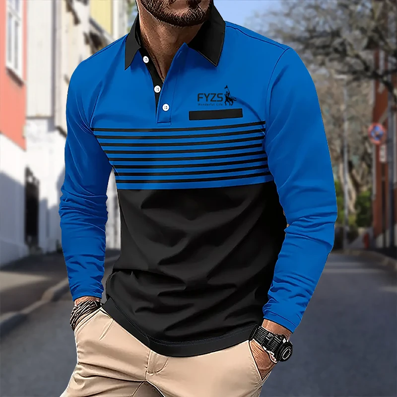 Spring and Autumn men's long sleeved polo shirt classic business office T-shirt Male street casual fashion 3D striped top
Spring and Autumn men's long sleeved polo shirt classic business office T-shirt Male street casual fashion 3D striped top