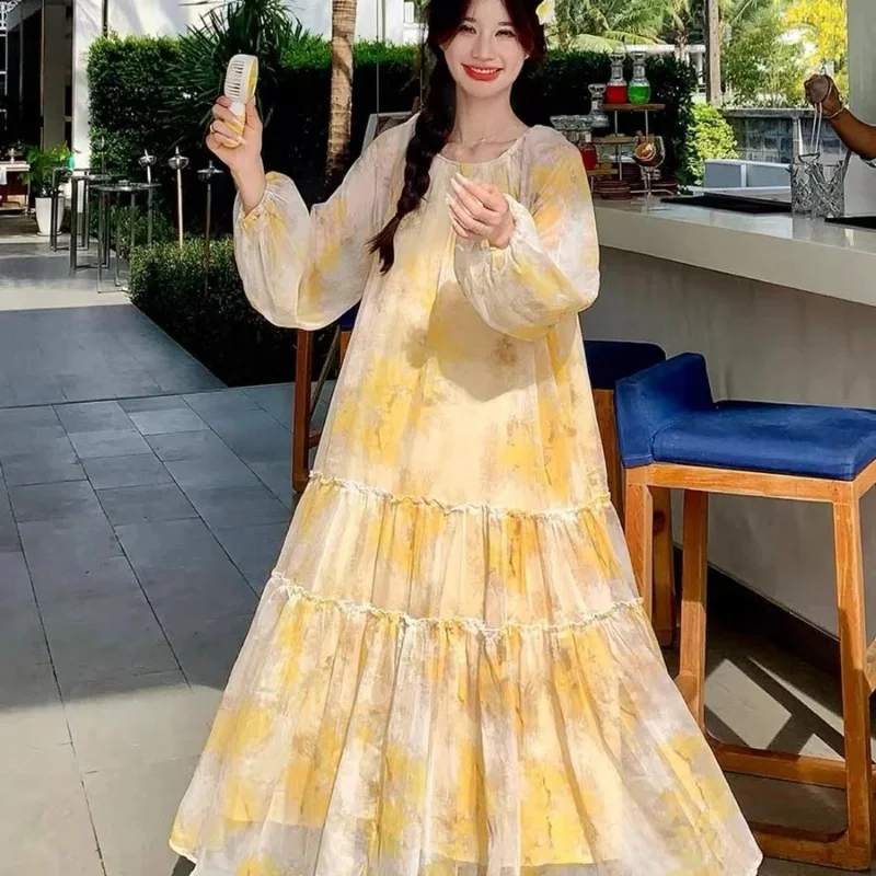 Yellow Tie Dye Bohemian Long Dress with Puff Sleeves and Tiered Ruffles Loose A Line Maxi Dress for Summer Beach Vacation
Yellow Tie Dye Bohemian Long Dress with Puff Sleeves and Tiered Ruffles Loose A Line Maxi Dress for Summer Beach Vacation