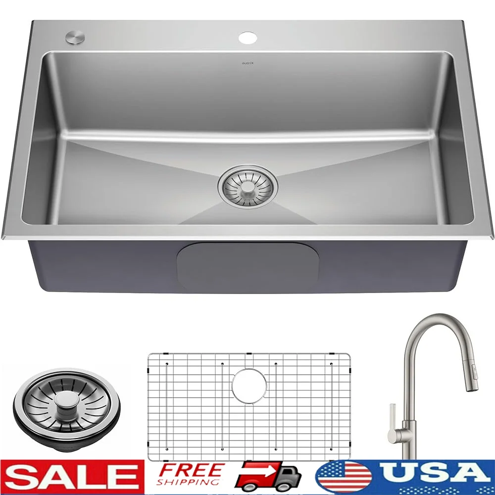 Stainless Steel Kitchen Sink and Pull Down Faucet Combo Single Bowl Drop-In Undermount with Protective Grid Drain Assembly
Stainless Steel Kitchen Sink and Pull Down Faucet Combo Single Bowl Drop-In Undermount with Protective Grid Drain Assembly