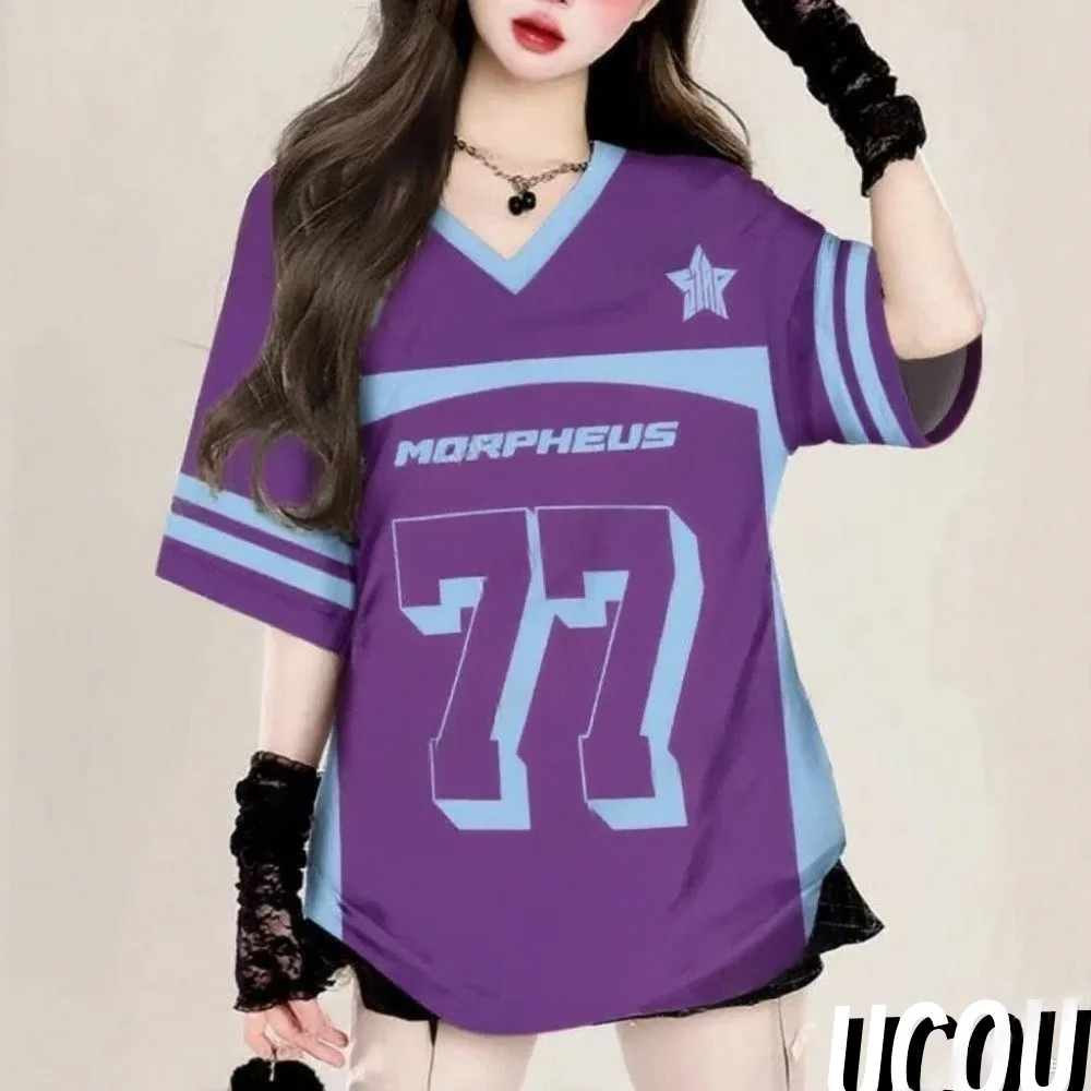 American Casual Letters Number77 Print V-Neck Women Short Sleeve T-Shirt Summer Tee Baseball Jerseys Stripe Oversized Sport Tops
American Casual Letters Number77 Print V-Neck Women Short Sleeve T-Shirt Summer Tee Baseball Jerseys Stripe Oversized Sport Tops