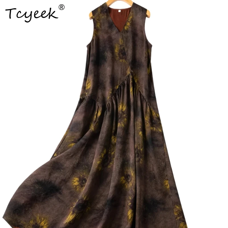 Tcyeek 100% Real Silk Summer Dresses 2026 Vintage Printed Long Sleeveless Tank Dress for Women Female Clothing Vestidos De Mujer
Tcyeek 100% Real Silk Summer Dresses 2026 Vintage Printed Long Sleeveless Tank Dress for Women Female Clothing Vestidos De Mujer