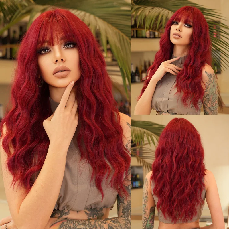 New European American style women's alluring red wool curly wig with full bangs and wavy long hair
New European American style women's alluring red wool curly wig with full bangs and wavy long hair