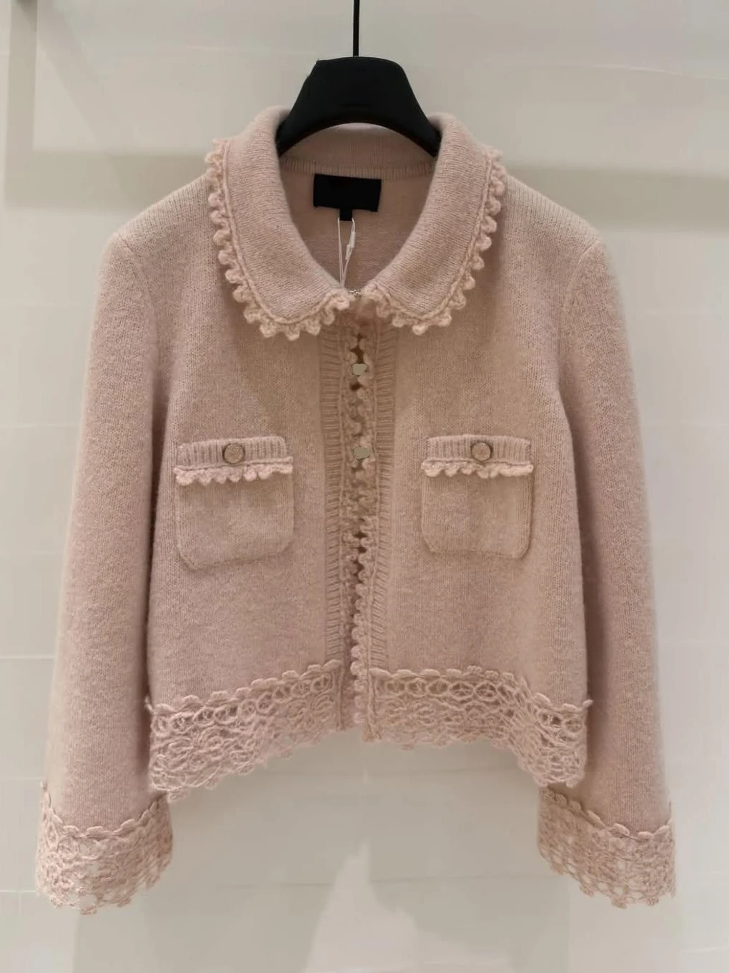 Pink Knitted Open Cardigan Women's Anti-Aging Doll Collar Jacket Korean Atmosphere Absolutely Beautiful Lace Trim Top
Pink Knitted Open Cardigan Women's Anti-Aging Doll Collar Jacket Korean Atmosphere Absolutely Beautiful Lace Trim Top