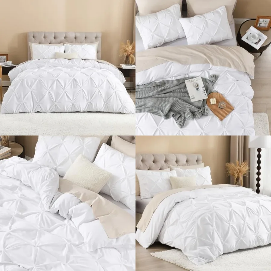 White Pinch Pleat Duvet Cover, 3 Pieces Pintuck Cover Soft Polyester Bedding Set with Zipper Closure and Corner Ties 90x90Inch-
White Pinch Pleat Duvet Cover, 3 Pieces Pintuck Cover Soft Polyester Bedding Set with Zipper Closure and Corner Ties 90x90Inch-