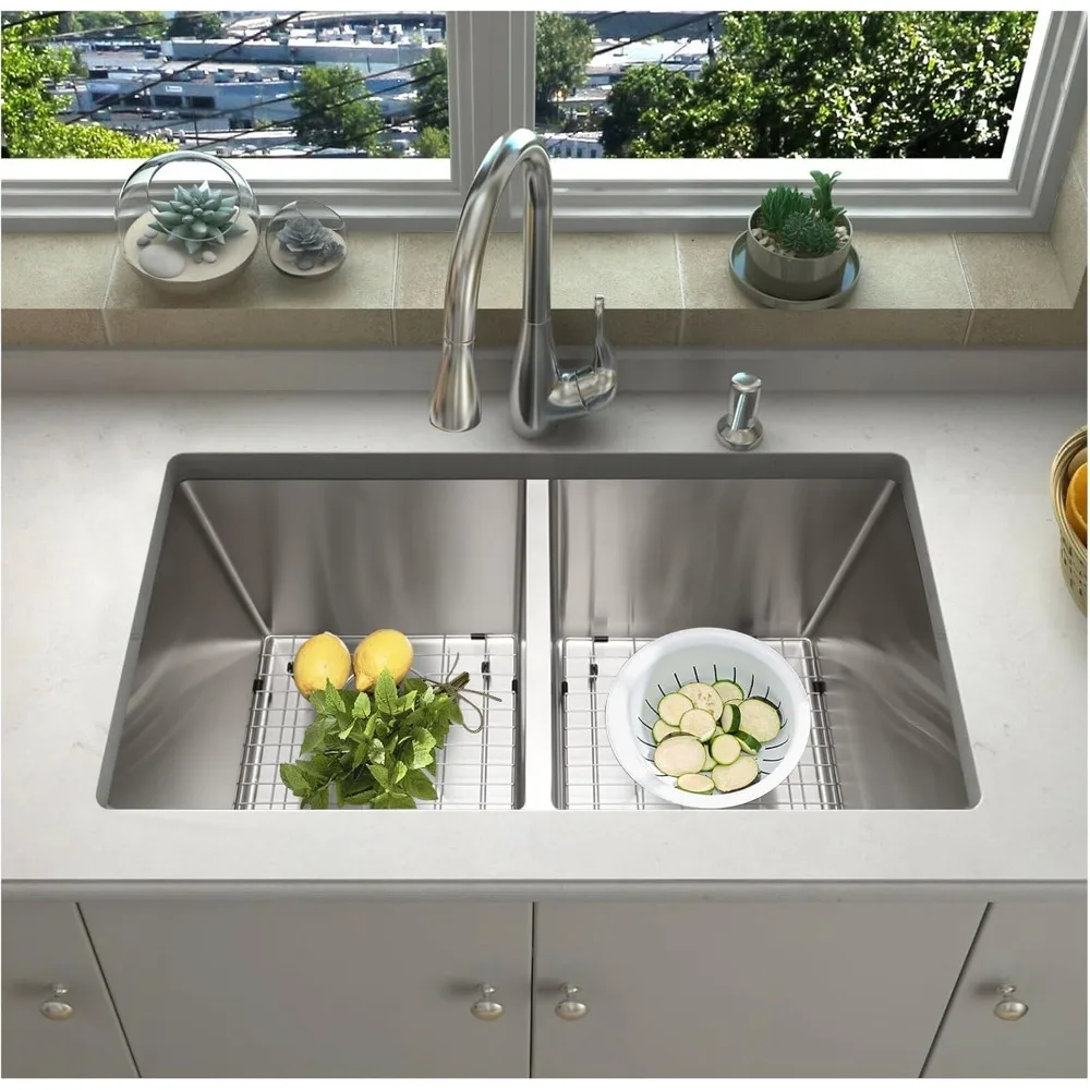 33 inch double bowl kitchen sinks with quick drain slope - 11 gauge (3mm) 304 stainless steel 50/50 double kitchen sink
33 inch double bowl kitchen sinks with quick drain slope - 11 gauge (3mm) 304 stainless steel 50/50 double kitchen sink