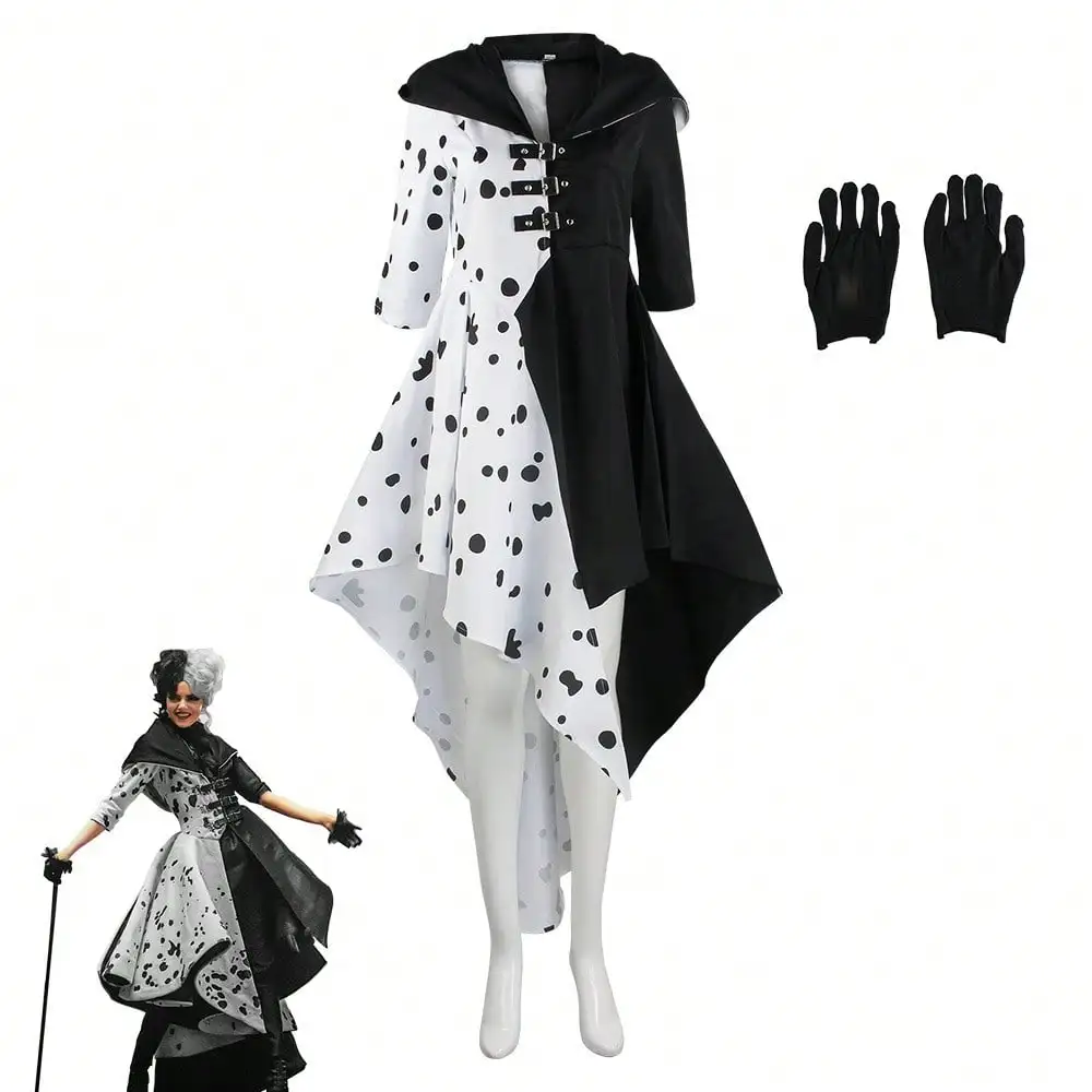 De Vil Cosplay Costume Black White Dalmatians High Low Dress With Gloves DisneyDalmatians Gown Black White Patchwork High Low Dr
De Vil Cosplay Costume Black White Dalmatians High Low Dress With Gloves DisneyDalmatians Gown Black White Patchwork High Low Dr