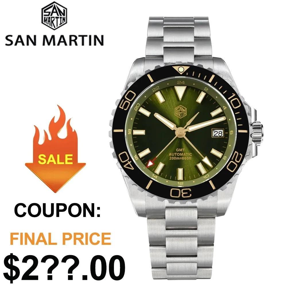 San Martin SN0136 39mm Diver Watch GMT NH34 Automatic Mechanical Enamel Dial Sapphire Luminous Stainless Steel Luxury Men Watch
San Martin SN0136 39mm Diver Watch GMT NH34 Automatic Mechanical Enamel Dial Sapphire Luminous Stainless Steel Luxury Men Watch