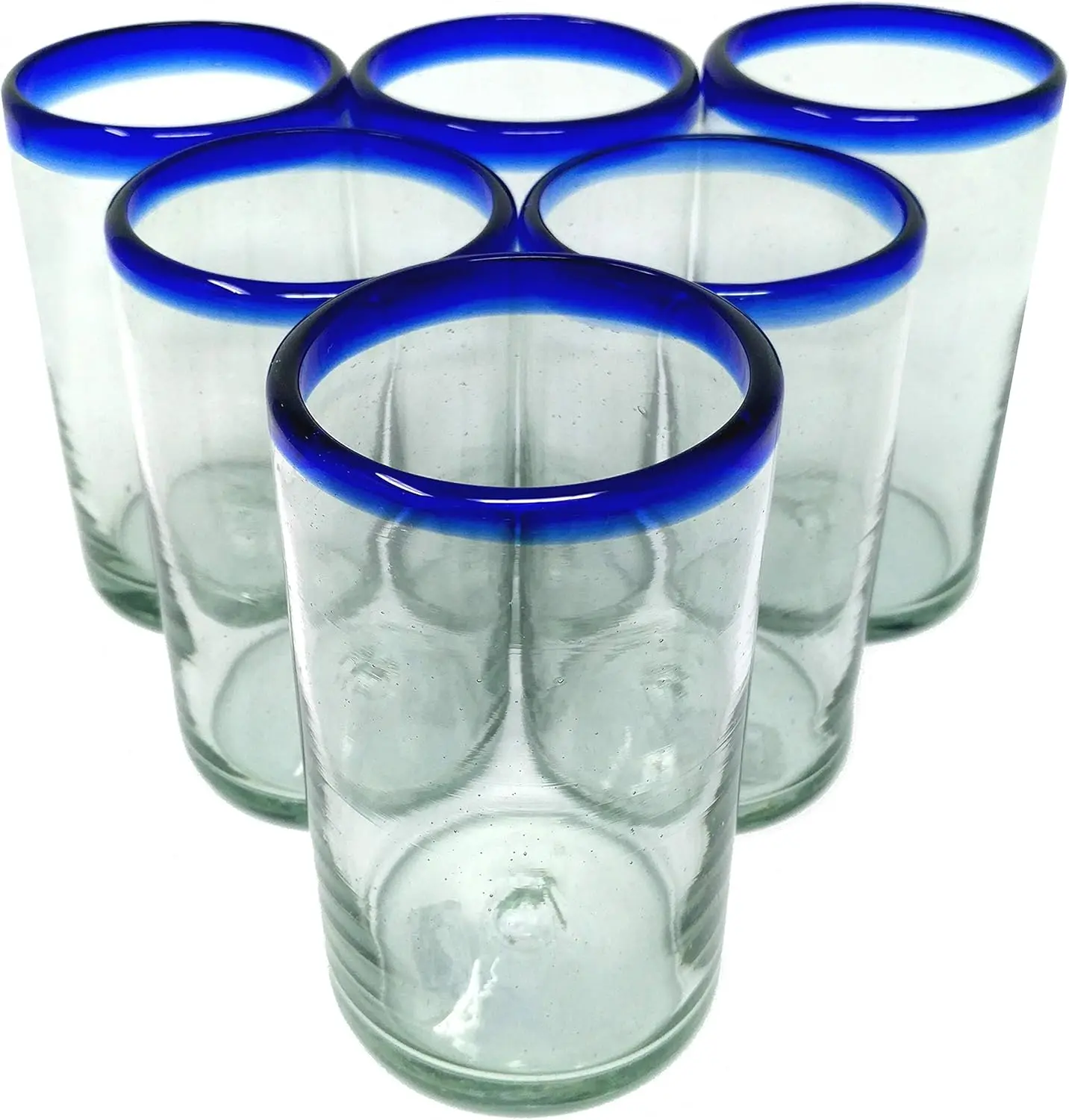 Hand Blown Mexican Drinking Glasses Set of 6 with Cobalt Blue Rims, 14 oz Each
Hand Blown Mexican Drinking Glasses Set of 6 with Cobalt Blue Rims, 14 oz Each