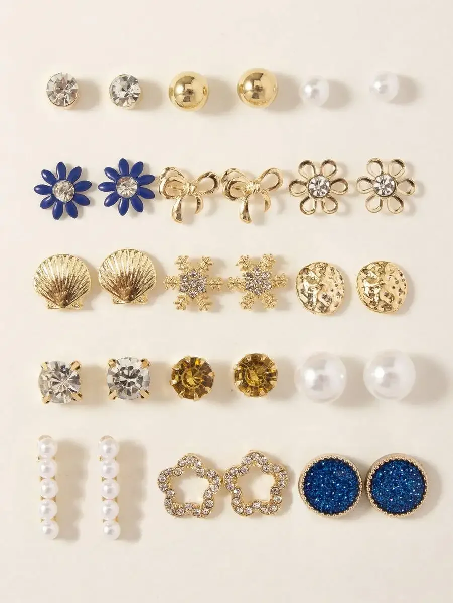 15 Pairs Womens Earring Set Alloy Faux Pearl Crystal Flower Shell Bow Star Design Festival Jewelry
15 Pairs Womens Earring Set Alloy Faux Pearl Crystal Flower Shell Bow Star Design Festival Jewelry
