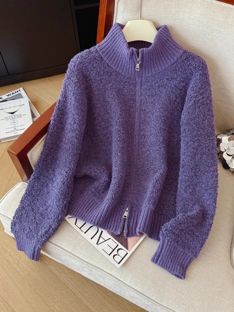 Korean Design Double Zipper Purple Sweater Jaet Women's Autumn Winter New Thiened Loose Anti-aging Knitted Open Cardigan
Korean Design Double Zipper Purple Sweater Jaet Women's Autumn Winter New Thiened Loose Anti-aging Knitted Open Cardigan