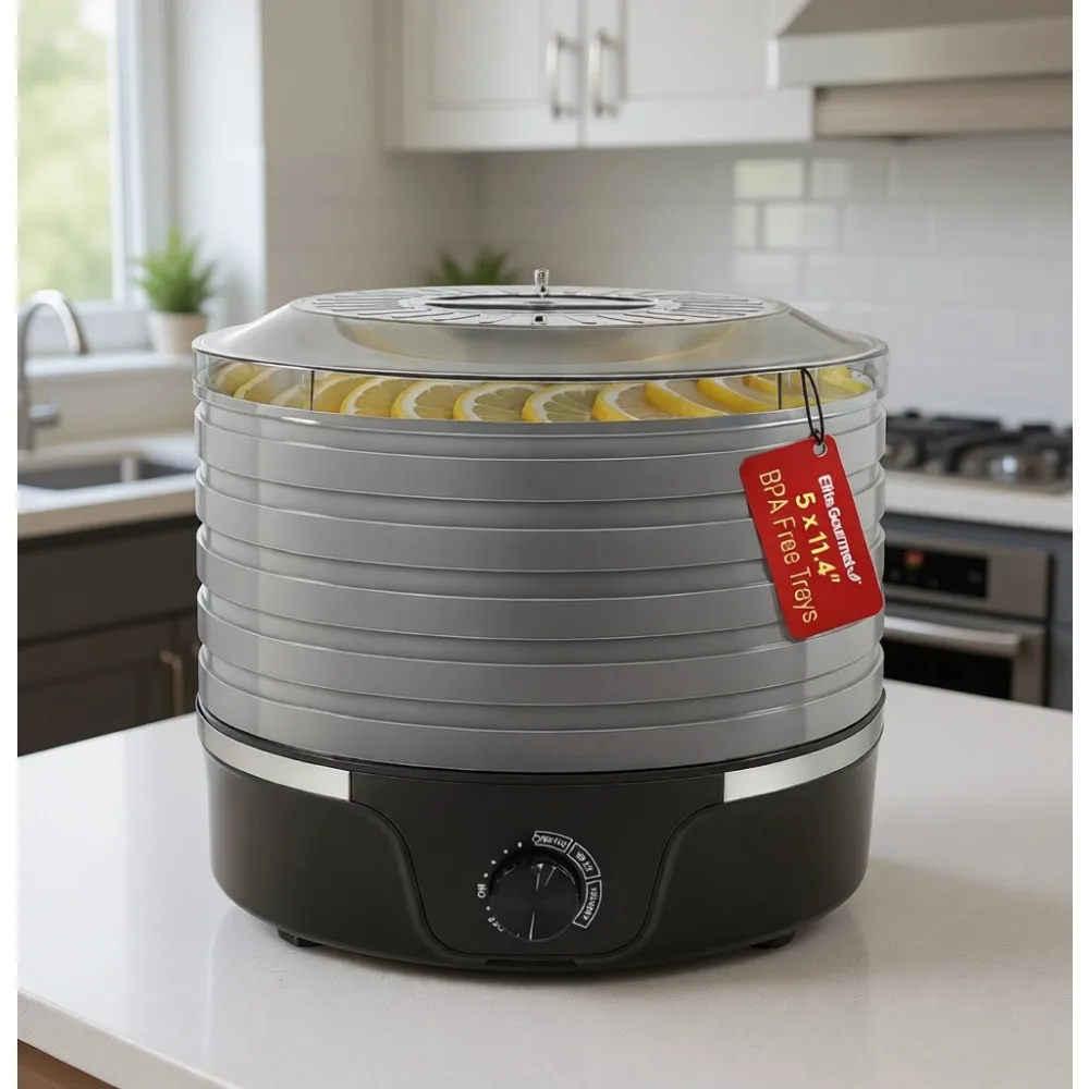 Food Dehydrator with Five Large BPA Free Trays Adjustable Temperature for Jerky Herbs Fruit Veggies
Food Dehydrator with Five Large BPA Free Trays Adjustable Temperature for Jerky Herbs Fruit Veggies