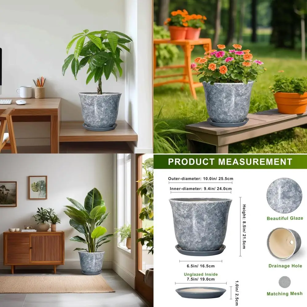 10 Inch Round Planter with Drainage and Saucer, Suitable for Indoor/Outdoor Use, Grey Decorative Pot for Plant Lovers
10 Inch Round Planter with Drainage and Saucer, Suitable for Indoor/Outdoor Use, Grey Decorative Pot for Plant Lovers