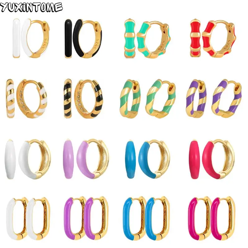 925 Sterling Silver Needle White/Black/Green Simple Enamel Hoop Earrings for Women Charm Gold Fashion Earrings Jewelry Wholesale
925 Sterling Silver Needle White/Black/Green Simple Enamel Hoop Earrings for Women Charm Gold Fashion Earrings Jewelry Wholesale