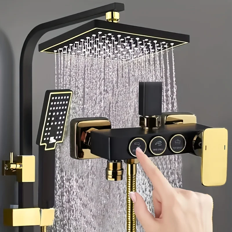 1 set of black and gold button shower set, adjustable in 3 levels, luxurious bathroom faucet configuration
1 set of black and gold button shower set, adjustable in 3 levels, luxurious bathroom faucet configuration