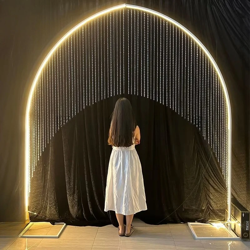 Glossy Wedding Party Aisle Grow Arched Hanging Crystal Beads Decorating Curtain Background Rack with Light Emitting Diode Strips
Glossy Wedding Party Aisle Grow Arched Hanging Crystal Beads Decorating Curtain Background Rack with Light Emitting Diode Strips