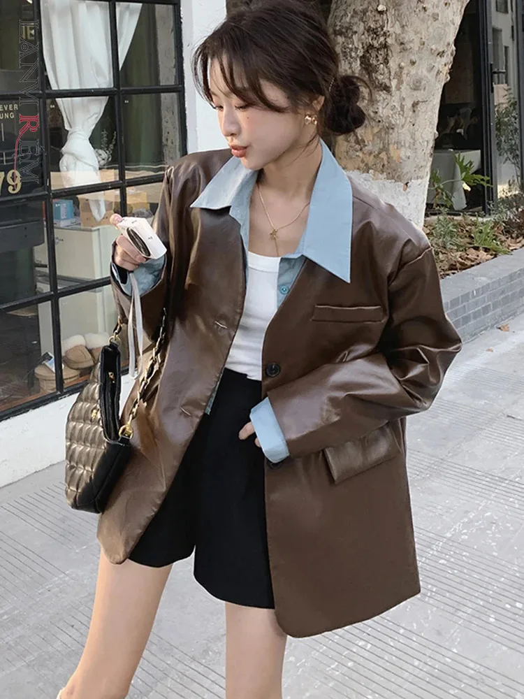 LANMREM Patchwork Lapel Collar Brown Leather Jacket For Women Long Sleeves Single Breasted Fashion Coat 2024 Spring New 2DA3914
LANMREM Patchwork Lapel Collar Brown Leather Jacket For Women Long Sleeves Single Breasted Fashion Coat 2024 Spring New 2DA3914