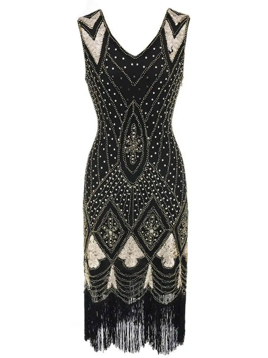 Retro Sequin Dr Tassel Front And Ba Deep Collar Dr Faionable Beaded Evening Gown Par Wear Low Waist Other Material
Retro Sequin Dr Tassel Front And Ba Deep Collar Dr Faionable Beaded Evening Gown Par Wear Low Waist Other Material