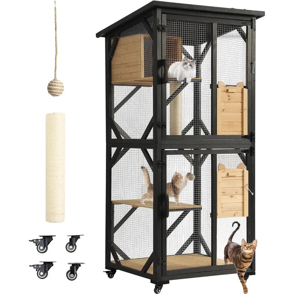 4-Tier Outdoor Cat Enclosure with Window Access, Wheels, Resting Box, Waterproof Roof, Indoor Cat House, Scratching Post, and Si
4-Tier Outdoor Cat Enclosure with Window Access, Wheels, Resting Box, Waterproof Roof, Indoor Cat House, Scratching Post, and Si
