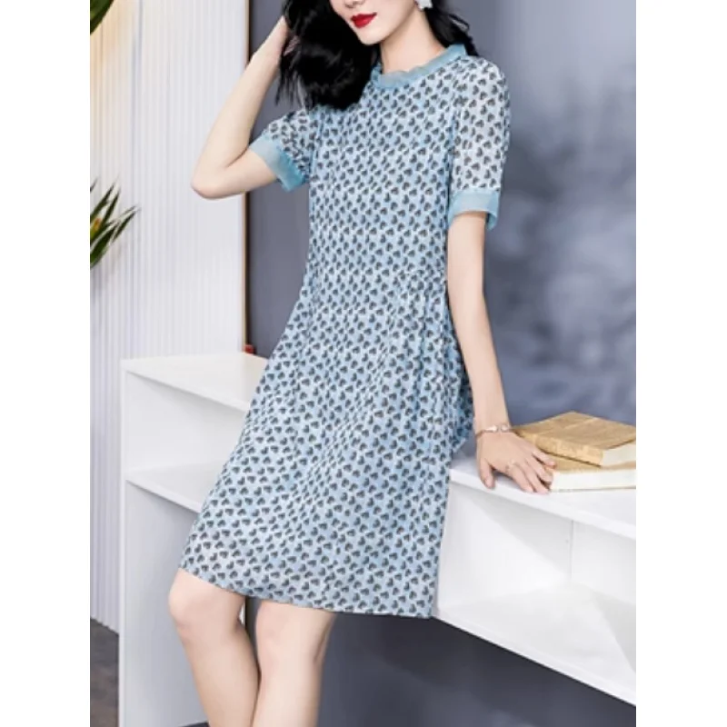 2023 New Fashion Silk Printed Dress Women's Summer Vintage Round Neck Short Sleeve Loose Fit Casual Holiday Dress Vestidos
2023 New Fashion Silk Printed Dress Women's Summer Vintage Round Neck Short Sleeve Loose Fit Casual Holiday Dress Vestidos