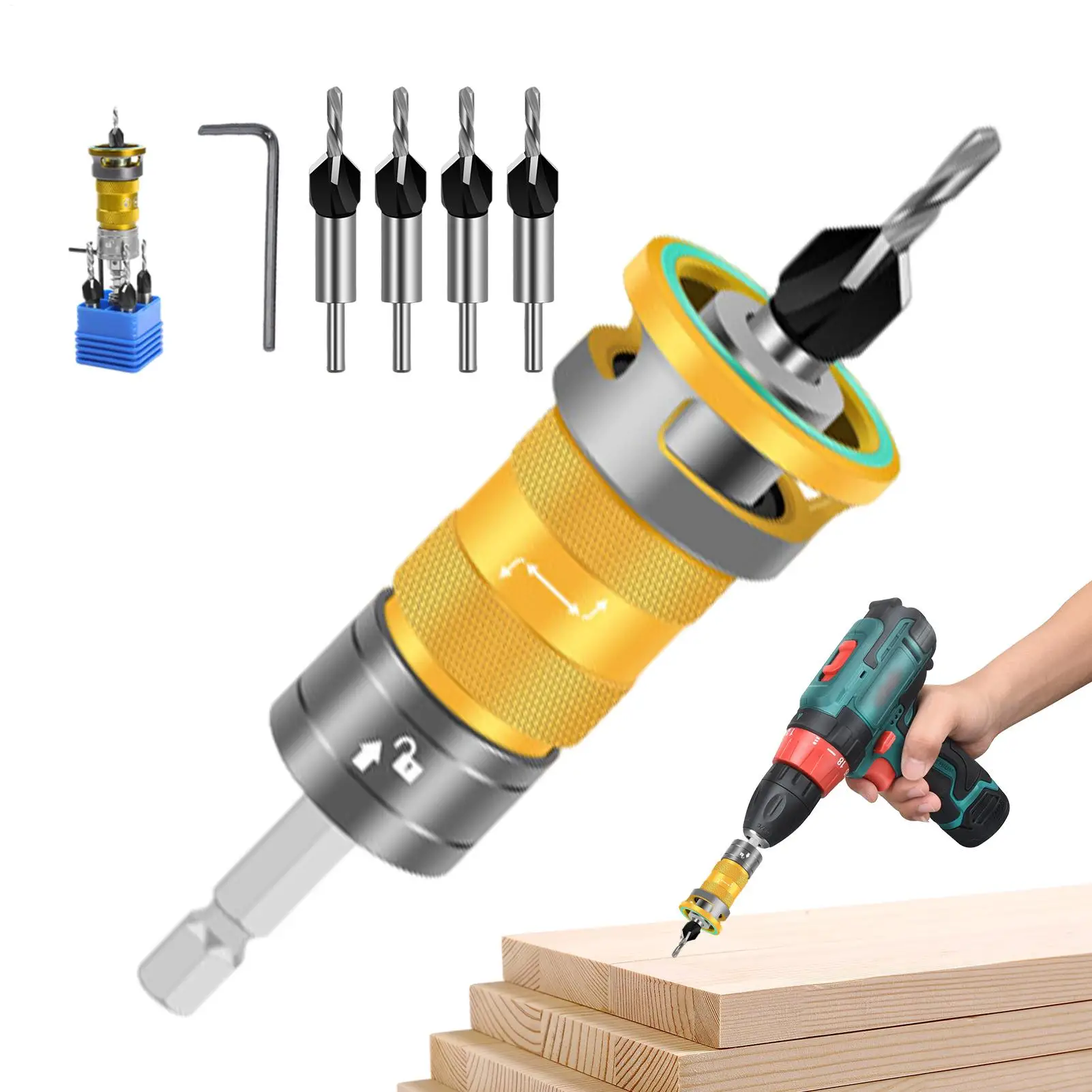 Countersink Drill Bits 7 Pieces Adjustable Depth Stop Woodworking Tools Quick Change Drilling Tool Kit For Wood MDF Plywood
Countersink Drill Bits 7 Pieces Adjustable Depth Stop Woodworking Tools Quick Change Drilling Tool Kit For Wood MDF Plywood