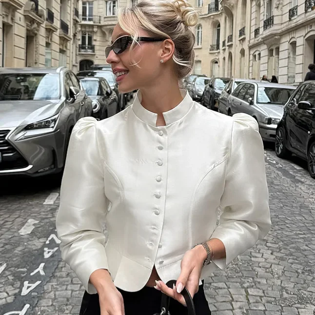 Повседневная однотонная женская рубашка с пышными рукавами, круглым вырезом и одной пуговицей, короткий топ, модная верхняя одежда для женщин на весну-лето 2026
Повседневная однотонная женская рубашка с пышными рукавами, круглым вырезом и одной пуговицей, короткий топ, модная верхняя одежда для женщин на весну-лето 2026