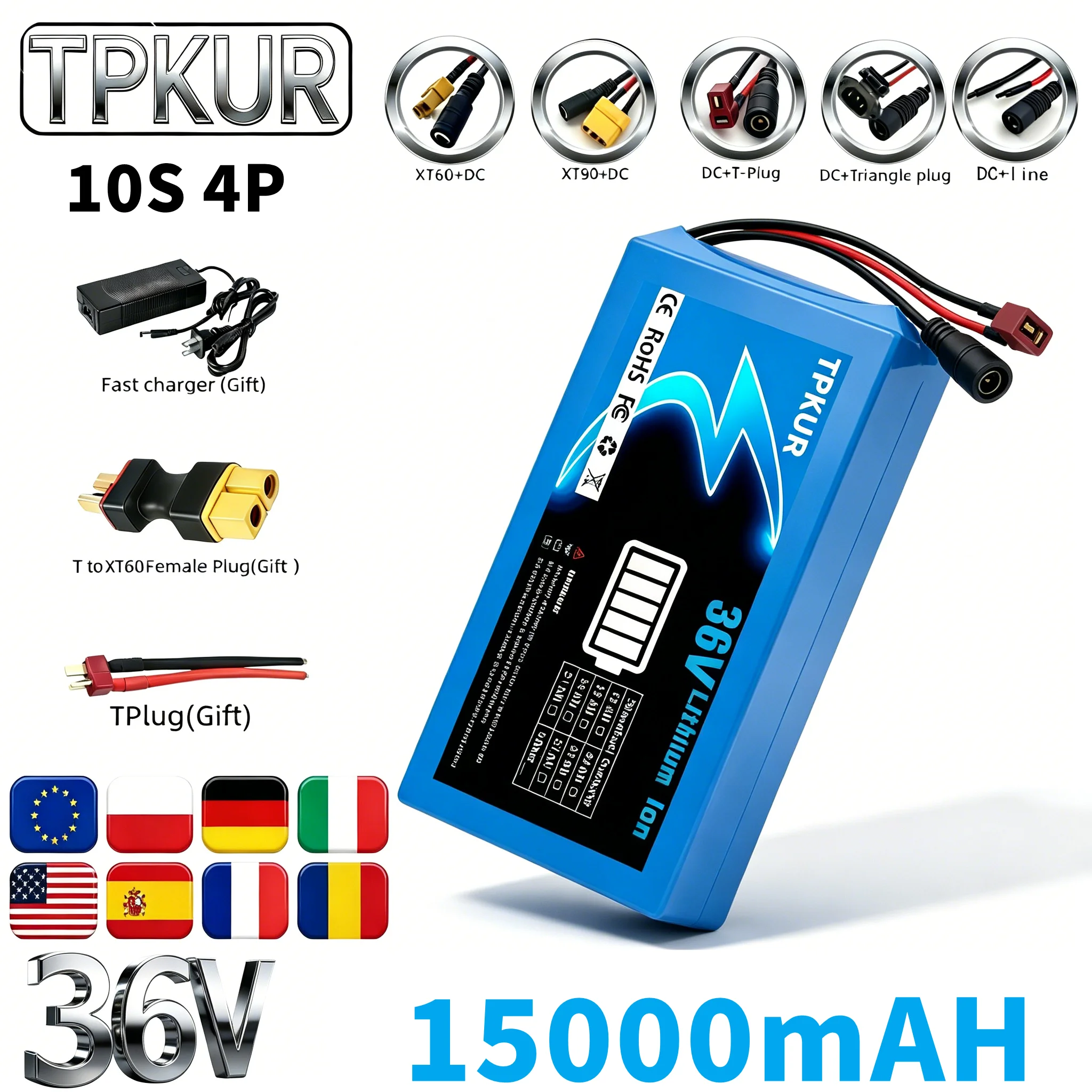 36V 10S 4P 18650 Battery Pack 15000mAh Fit 200-1000W Commuting Equipment With BMS Protection and Charger
36V 10S 4P 18650 Battery Pack 15000mAh Fit 200-1000W Commuting Equipment With BMS Protection and Charger