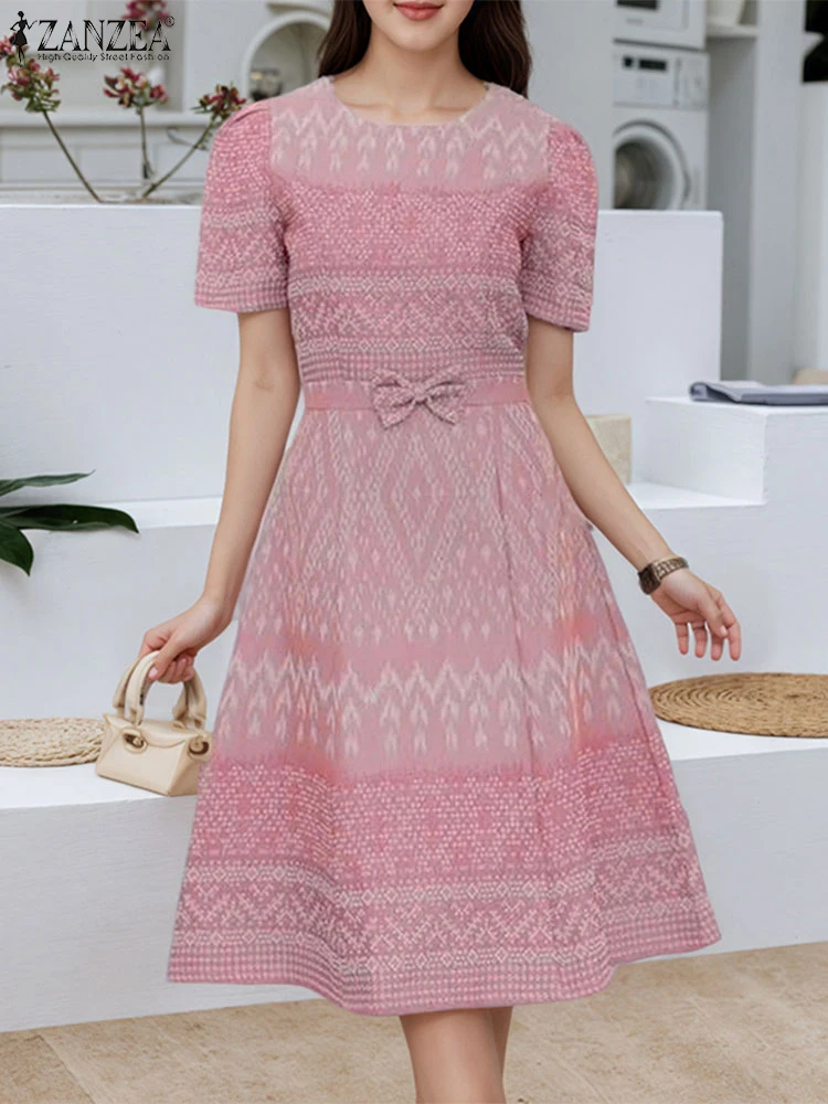 Vintage Knee-Length Dress Women Sundress Casual Loose Printed Robe Fashion A-Line Short Sleeve Lace-Up Vestidos ZANZEA 2025
Vintage Knee-Length Dress Women Sundress Casual Loose Printed Robe Fashion A-Line Short Sleeve Lace-Up Vestidos ZANZEA 2025