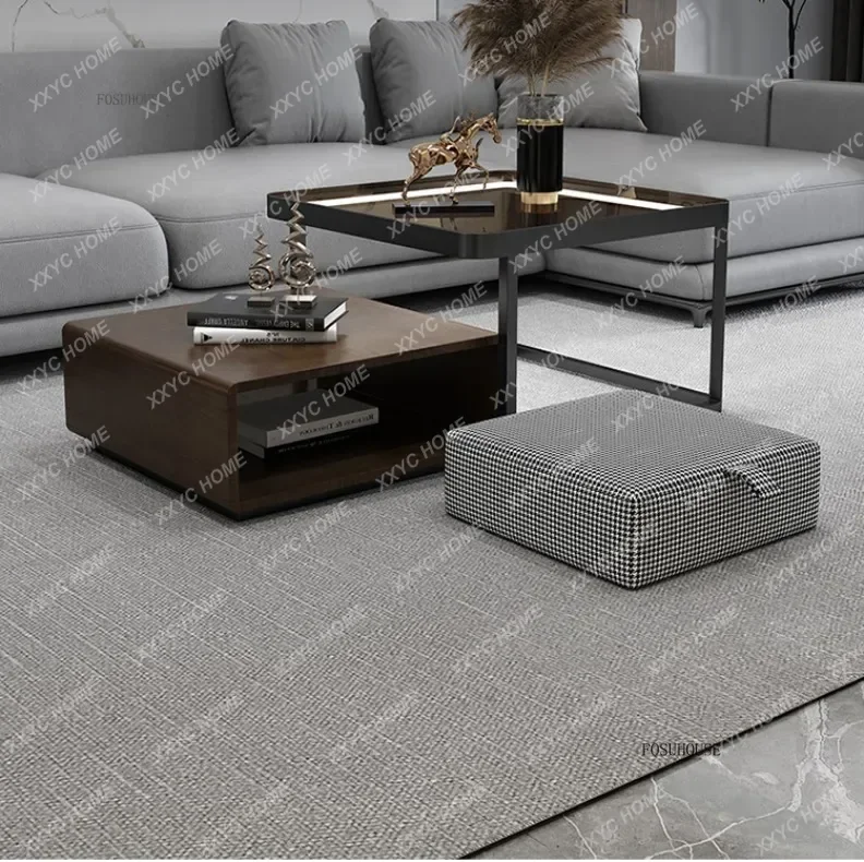 A Solid Wood Square Coffee Tables for Living Room Light Luxury Glass with Light Table Simple Design
A Solid Wood Square Coffee Tables for Living Room Light Luxury Glass with Light Table Simple Design