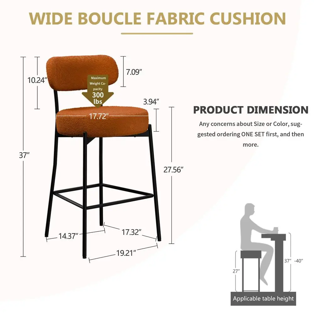 Bar Stools Set of 4, Burnt Orange 28 Inches Counter Height Bar Stools,Modern holstered Boucle Barstools with Back, Modern Met
Bar Stools Set of 4, Burnt Orange 28 Inches Counter Height Bar Stools,Modern holstered Boucle Barstools with Back, Modern Met