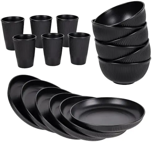 18-Piece Wheat Straw Dinnerware Set - Unbreakable, Reusable, Microwave & Dishwasher Safe - Black
18-Piece Wheat Straw Dinnerware Set - Unbreakable, Reusable, Microwave & Dishwasher Safe - Black