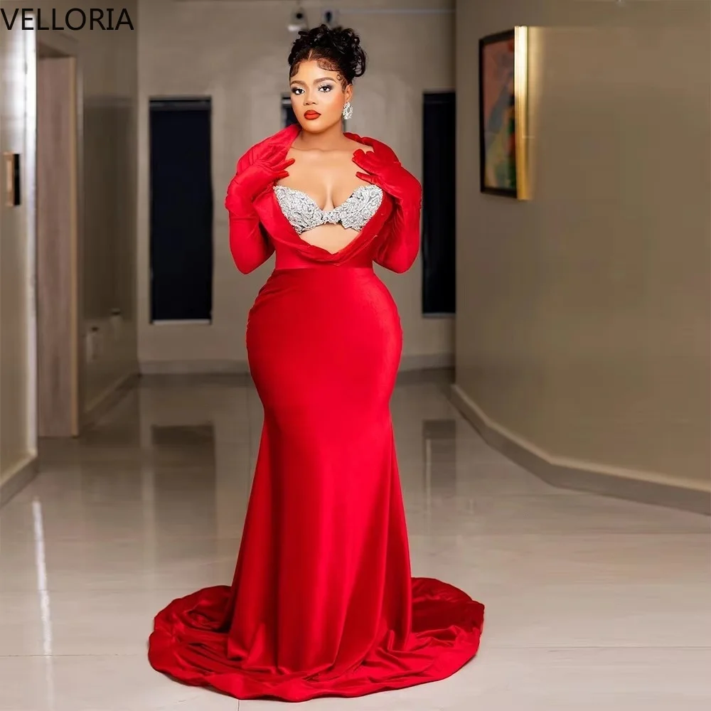 Sexy Red Mermaid Evening Dress Velvet Long Sleeve Deep V Beading Women's Ball Dress Open Chest Party Gown Customized
Sexy Red Mermaid Evening Dress Velvet Long Sleeve Deep V Beading Women's Ball Dress Open Chest Party Gown Customized