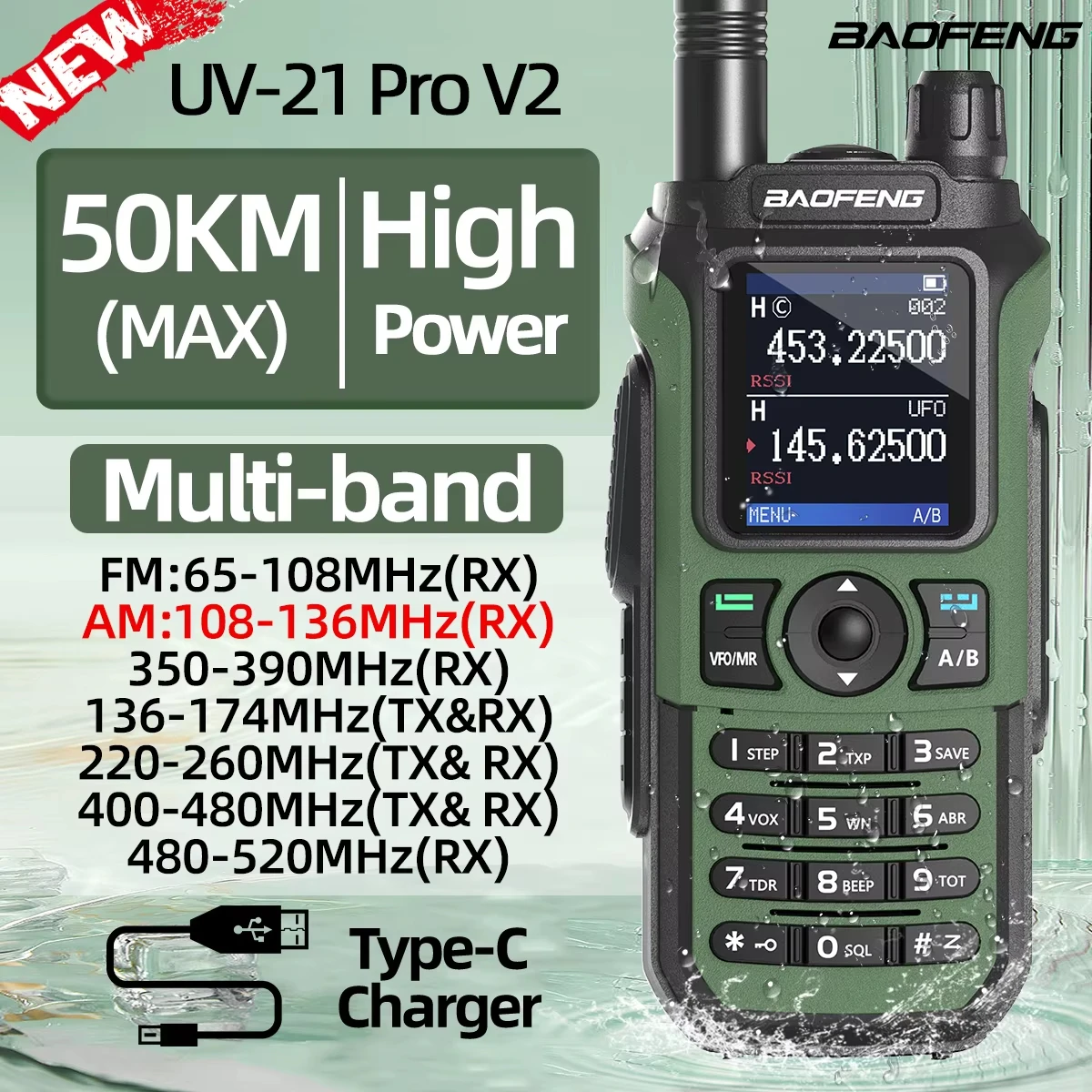 Baofeng UV 21 Pro V2 Am Беспроводная рация с частотой копирования Фонарик дальнего действия Зарядное устройство типа C Радиолюбитель UV-5R BF-888S
Baofeng UV 21 Pro V2 Am Беспроводная рация с частотой копирования Фонарик дальнего действия Зарядное устройство типа C Радиолюбитель UV-5R BF-888S