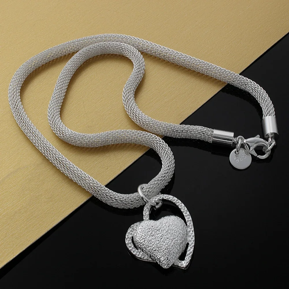 Hot fashion fine romantic Frosted Double Heart Pendant 925 Sterling Silver Necklace For Women party charms Jewelry Holiday gifts
Hot fashion fine romantic Frosted Double Heart Pendant 925 Sterling Silver Necklace For Women party charms Jewelry Holiday gifts