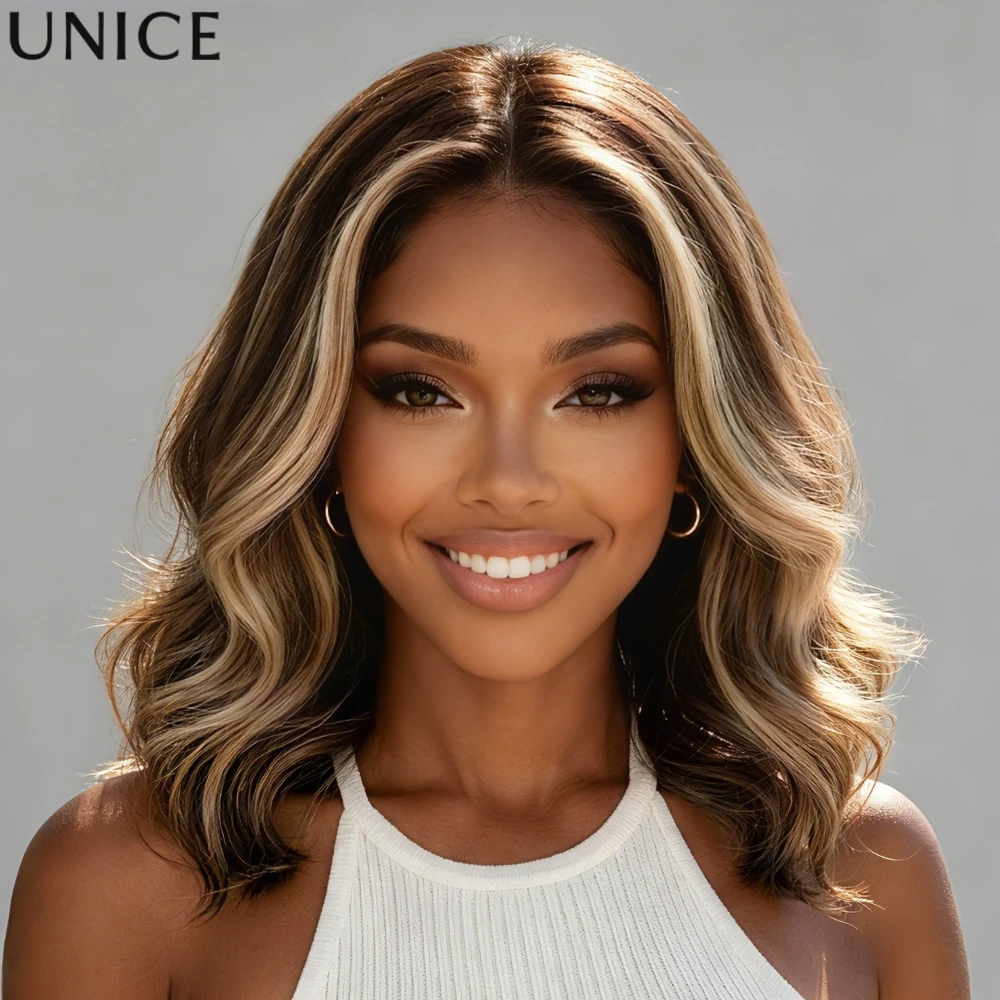 UNice Hair Dark Brown With Blonde Highlight Wavy Bob Wig Human Hair No Slip Cap 13x4 Lace Frontal Glueless Wig 150% Density
UNice Hair Dark Brown With Blonde Highlight Wavy Bob Wig Human Hair No Slip Cap 13x4 Lace Frontal Glueless Wig 150% Density