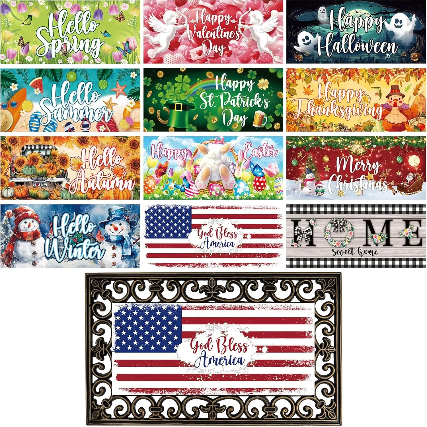 12Pcs Interchangeable Doormat Inserts Seasonal Welcome Mats 22x10in Outdoor Indoor
12Pcs Interchangeable Doormat Inserts Seasonal Welcome Mats 22x10in Outdoor Indoor