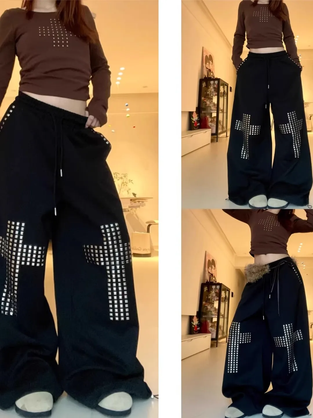 American Style Heavy Duty Cross Rivet Drawstring Wide Leg Pants Women Loose High Street Sport Jazz Dance Casual Trousers
American Style Heavy Duty Cross Rivet Drawstring Wide Leg Pants Women Loose High Street Sport Jazz Dance Casual Trousers
