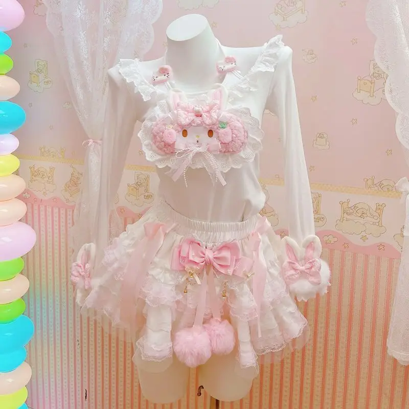 girl My Melody kawaii cartoon Cosplay tops Lace decorative bow Sweet off shoulder long sleeved top Lolita tiered skirt skirt
girl My Melody kawaii cartoon Cosplay tops Lace decorative bow Sweet off shoulder long sleeved top Lolita tiered skirt skirt