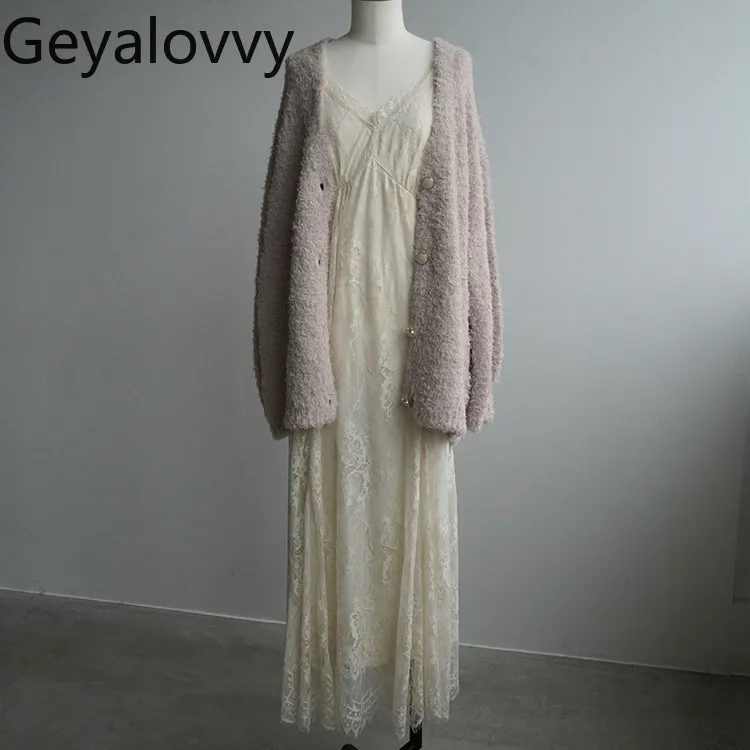 Japanese Style 2026 New Outfit Sweet Girls Single-breasted V-neck Knit Cardigan Coat and Lace Cami Maxi Dress Two Piece Set
Japanese Style 2026 New Outfit Sweet Girls Single-breasted V-neck Knit Cardigan Coat and Lace Cami Maxi Dress Two Piece Set