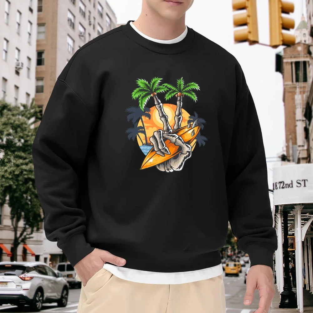 Men's Black Crew Neck Loose Sweatshirt with Fun Palm Tree Print Pullover, Casual Street Style Top, Comfortable and Versatile for Everyday Wear
Men's Black Crew Neck Loose Sweatshirt with Fun Palm Tree Print Pullover, Casual Street Style Top, Comfortable and Versatile for Everyday Wear