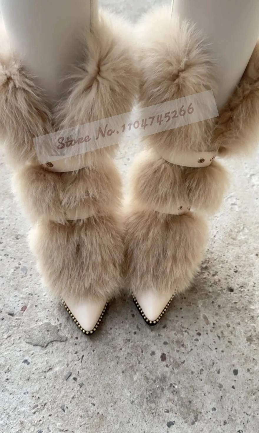 Women Cream Fur Ankle Boots Wedge Heel Pointy Toe Fluffy Plush Booties Golden Round Studded Pointed Toe Shoes Buckle Strap Pumps
Women Cream Fur Ankle Boots Wedge Heel Pointy Toe Fluffy Plush Booties Golden Round Studded Pointed Toe Shoes Buckle Strap Pumps