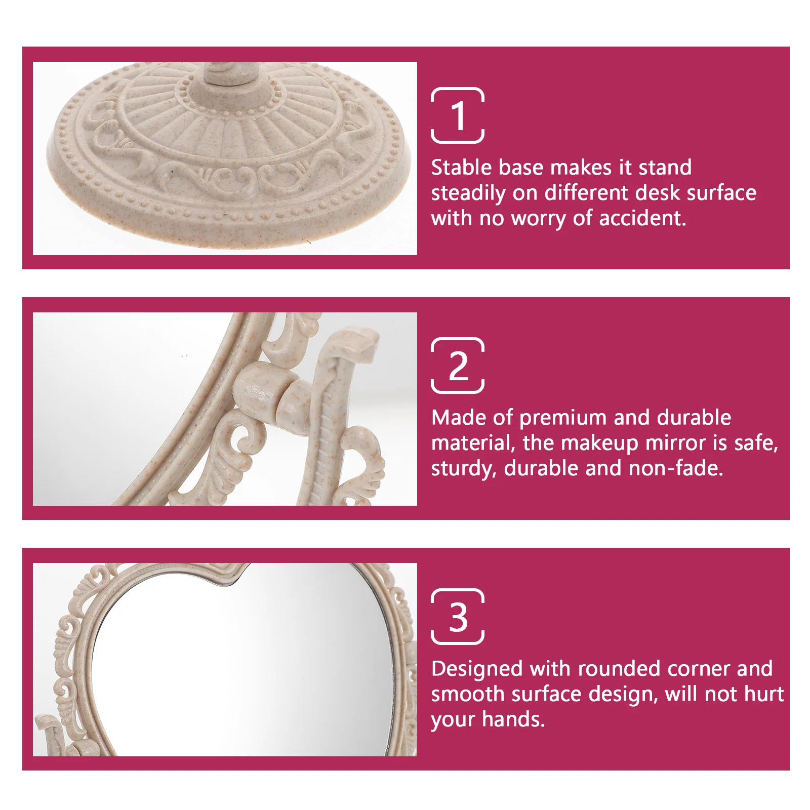 Desktop Vanity Shaped Makeup Mirror with Stable Base Clear Reflection High Definition Surface for Daily Use Women
Desktop Vanity Shaped Makeup Mirror with Stable Base Clear Reflection High Definition Surface for Daily Use Women