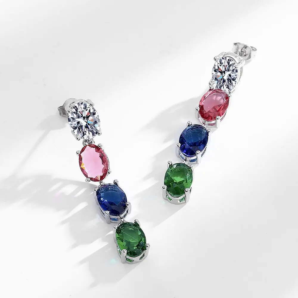 925 Sterling Silver Fashion Temperament Oval Pink Blue and Green Three-color Zircon Earrings Birthday Party
925 Sterling Silver Fashion Temperament Oval Pink Blue and Green Three-color Zircon Earrings Birthday Party