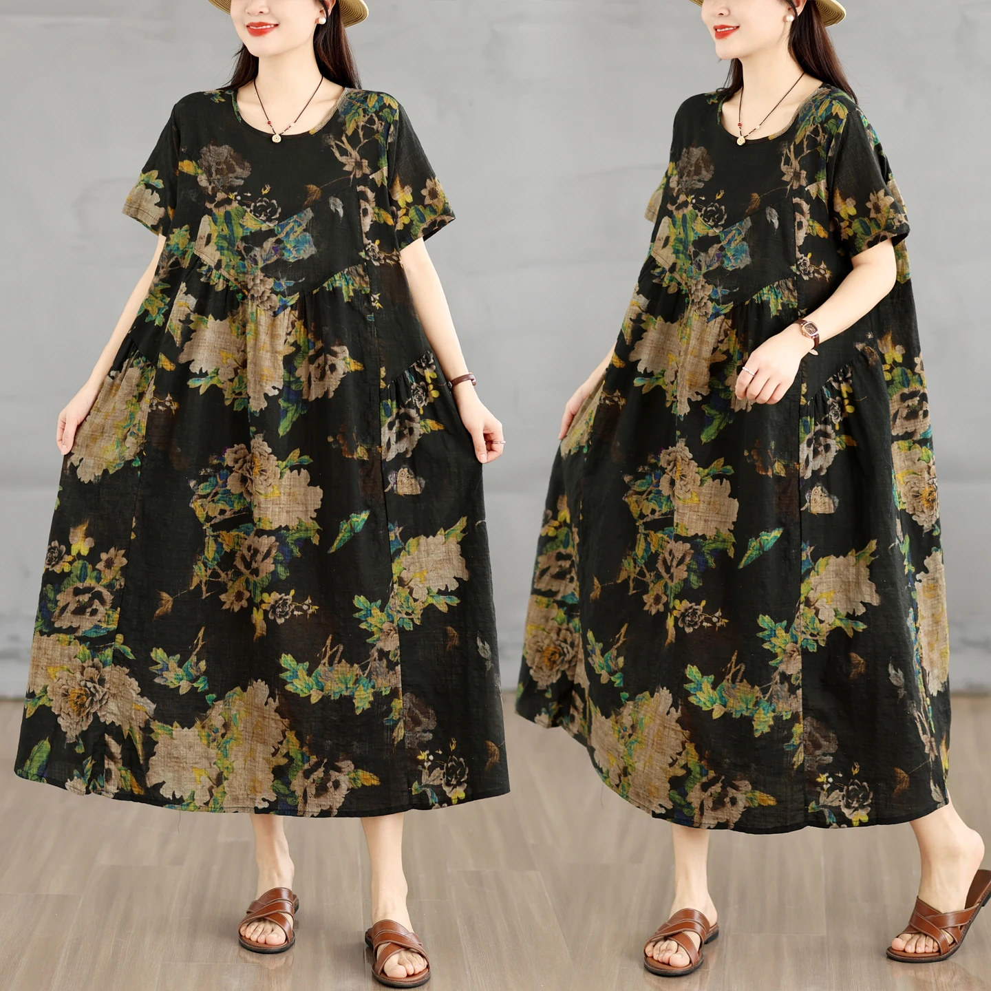 Summer New Vintage round Neck Short Sleeve Midi Dress Women plus Size Loose Slim A-Line Dress High Waist Thin Fabric Dress
Summer New Vintage round Neck Short Sleeve Midi Dress Women plus Size Loose Slim A-Line Dress High Waist Thin Fabric Dress